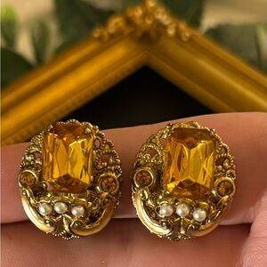 VTG W. Germany Ornate Topaz Earrings